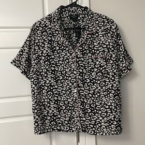 Cynthia Rowley sleepwear PJs Animal Print Black Leopard Print Pink Hearts size L